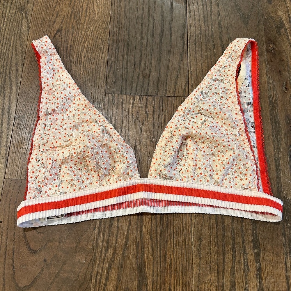 Free People Cream and Red Lace Bra